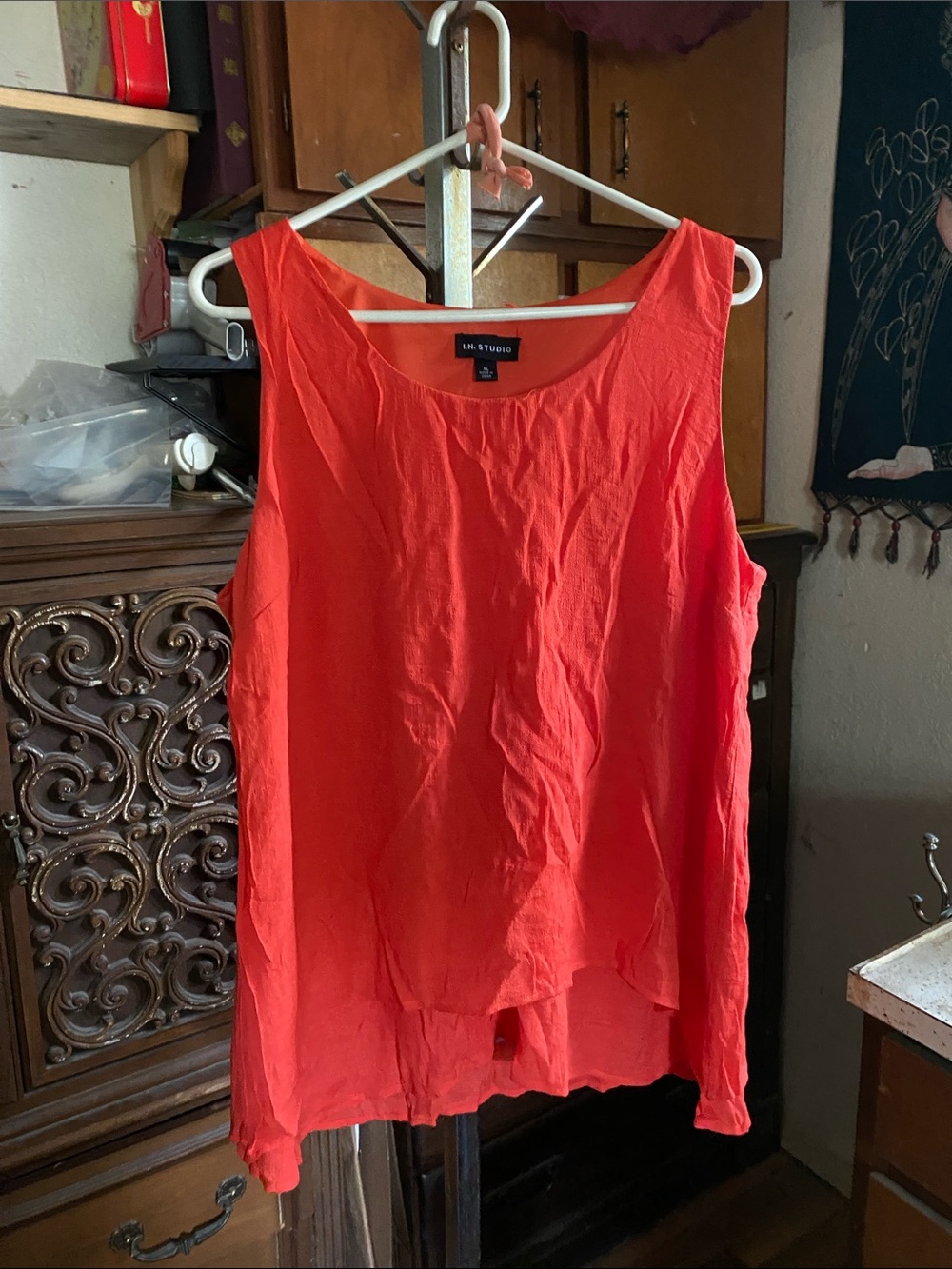 I.N. Studio Sleeveless Linen-Blend Tank Top in Bright Coral
